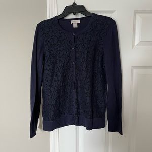 LOFT Floral Detailed Navy Cardigan